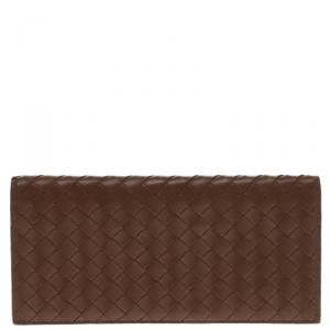Pre Owned Bottega Veneta Brown Intrecciato Leather Continental Wallet