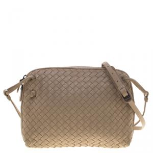 Pre Owned Bottega Veneta Beige Intrecciato Leather Crossbody Bag