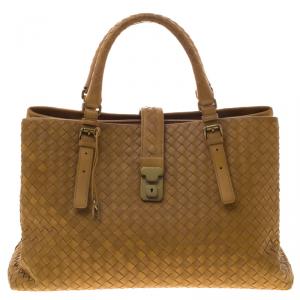 Pre Owned Bottega Veneta Tan Intrecciato Leather Roma Tote