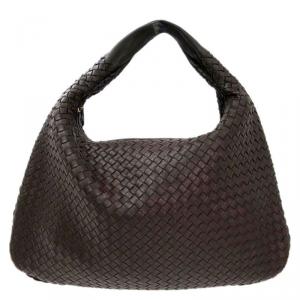 Pre Owned Bottega Veneta Dark Brown Intrecciato Nappa Leather Medium Hobo