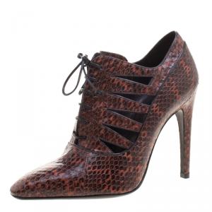 Pre Owned Bottega Veneta Burgundy Python Cutout Lace-Up Ankle Boots Size 36