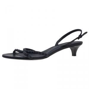 Pre Owned Bottega Veneta Black Leather Studded Slingback Sandals Size 41 