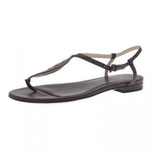 Pre Owned Bottega Veneta Brown Leather Intrecciato Thong Sandals Size 37