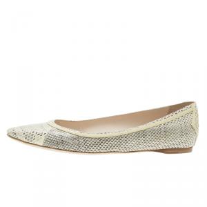 Pre Owned Bottega Veneta Cream Python Ballet Flats Size 39 