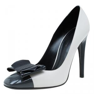 Pre Owned Bottega Veneta Tricolor Patent Intrecciato Bow Pumps Size 37.5