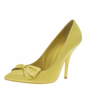 Pre Owned Bottega Veneta Primerose Yellow Leather Bow Embellished Pumps Size 39