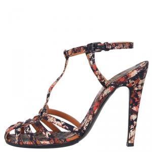 Pre Owned Bottega Veneta Corniola Topaz Pollock Print Silk Sandals Size 35