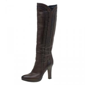 Pre Owned Bottega Veneta Brown Leather Knee Boots Size 36.5
