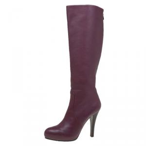 Pre Owned Bottega Veneta Burgundy Leather Knee Boots Size 39.5