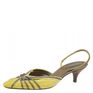Pre Owned Bottega Veneta Canary Yellow Velvet and Leather Slingback Sandals Size 41