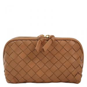 Bottega Veneta Brown Intrecciato Woven Nappa Leather Cosmetic Pouch