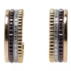Boucheron Quatre Classic Diamonds Brown Ceramic Gold Hoops Earrings