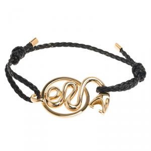 Boucheron Snake Yellow Gold Braided Leather Bracelet