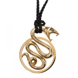 Boucheron Snake Yellow Gold Pendant Leather Necklace