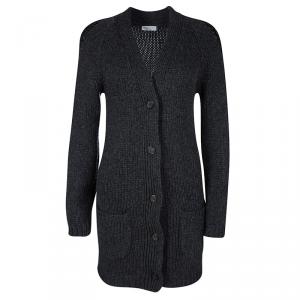 Brunello Cucinelli Grey Chunky Cashmere Sequin Embellished Long Cardigan M
