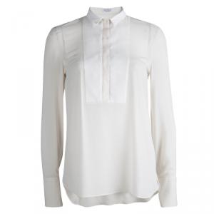 Brunello Cucinelli Cream Silk Yoke Detail Long Sleeve Blouse S