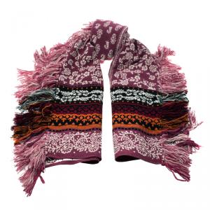 مملوكة مسبقًا  Burberry Elderberry Floral Textured Wool Cashmere & Cotton Fringe Shawl