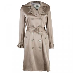 Pre Owned Burberry Taupe Silk Long Trench Coat S