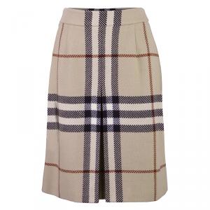 Pre Owned Burberry London Beige Nova Check Wool Skirt S