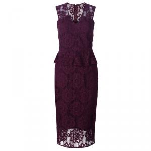 Pre Owned Burberry Burgundy Lace Sleeveless Dress S