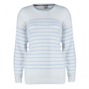 Pre Owned Burberry Brit White and Blue Striped Sweater M 