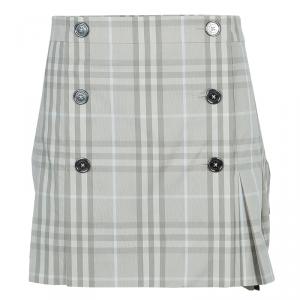 Pre Owned Burberry Novacheck Wraparound Pleated Mini Skirt M