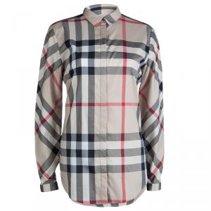 مملوكة مسبقًا Burberry Brit Beige Novacheck Button Down Long Sleeve Cotton Shirt M