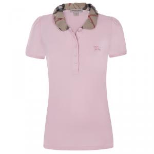 مملوكة مسبقًا Burberry Brit Light Pink Novacheck Collar Polo Shirt M