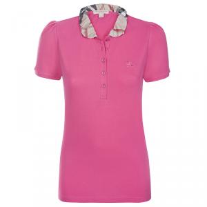 مملوكة مسبقًا Burberry Brit Crimson Pink Novacheck Collar Polo Shirt L