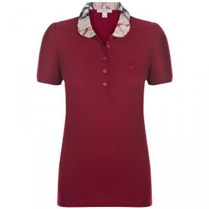 Pre Owned تي شيرت بولو بربري بريت أحمر ياقة نوفاشيك L