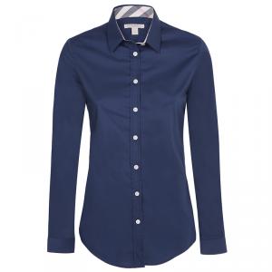 Pre Owned قميص بربري بريت قطن تفاصيل نوفاشيك أزرق كحلي L