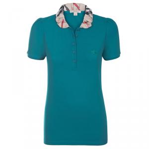 مملوكة مسبقًا Burberry Brit Turquoise Novacheck Collar Polo Shirt S