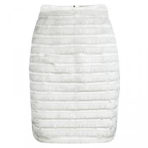 Pre Owned Burberry London Parchment White Fringe Detail Mini Skirt S