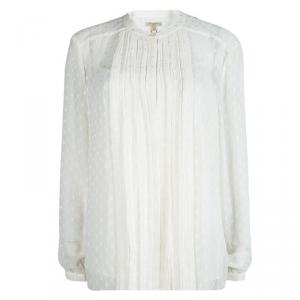 Pre Owned Burberry Brit Off White Silk Clip Dot Pleat Detail Blouse XL