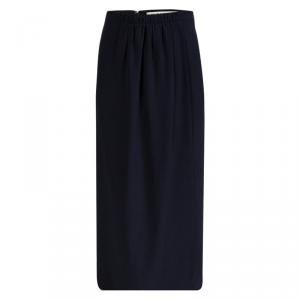 Pre Owned Burberry London Navy Blue Silk Pleat Detail Skirt L