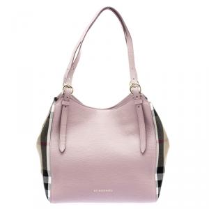 مملوكة مسبقًا حقيبة يد بربري كينتربري صغيرة جلد ديربي كاروهات هاوس أرجوانية فاتحة