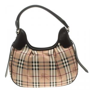 Pre Owned Burberry Brown Haymarket Check PVC Brooklyn Hobo
