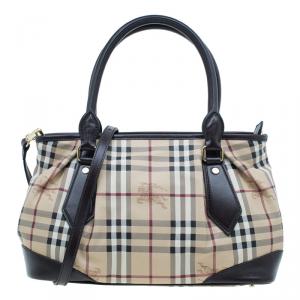Pre Owned Burberry Brown Haymarket Medium Landscape Heathcliff Tote
