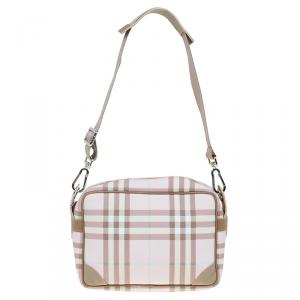 مملوكة مسبقًا Burberry Pink/Grey House Check Coated Canvas Messenger Bag