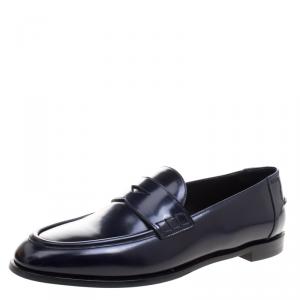 Pre Owned Burberry Oxford Blue Leather Oban Penny Loafers Size 37