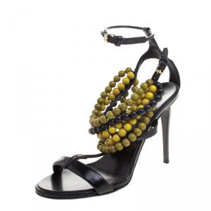 Burberry Prorsum Black T Strap Beaded Sandals Size 38