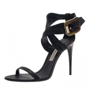 Pre Owned Burberry Black Leather Criss Cross Buckle Sandals Size 38.5
