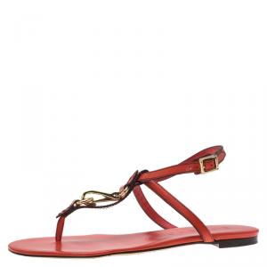 Burberry Red Leather Reason Ankle Strap Thong Sandals Size 39