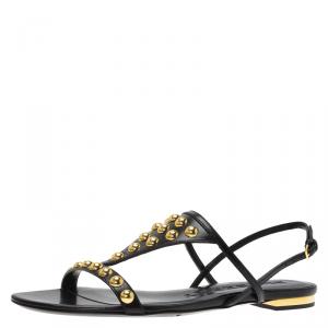 Pre Owned Burberry Black Bridle Studded Leather Parnell Sandals Size 38