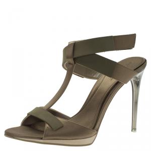 Burberry Taupe Satin T- Strap Platform Sandals Size 39