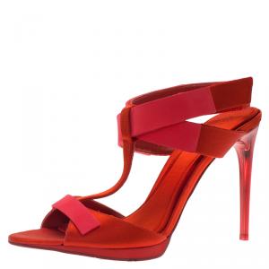 Burberry Red Satin T- Strap Platform Sandals Size 38