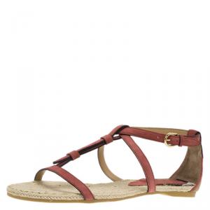 Burberry Pale Rosewood Suede T Strap Westerdale Espadrille Flat Sandals Size 38.5