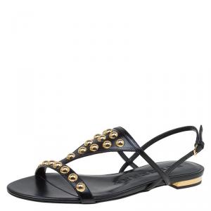 Burberry Black Bridle Studded Leather Parnell Sandals Size 36