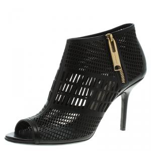 Pre Owned Burberry Black Cutout Leather Baynton Peep Toe Ankle Boots Size 39