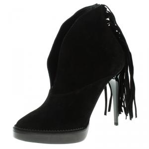 Pre Owned Burberry Prorsum Black Fringed Suede Nadie Ankle Boots Size 39